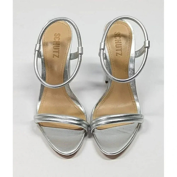 Schutz Women's Pincesa Silver Metallic High-Heel Sandals Size 7.5 B (MSRP $170) - Picture 4 of 12